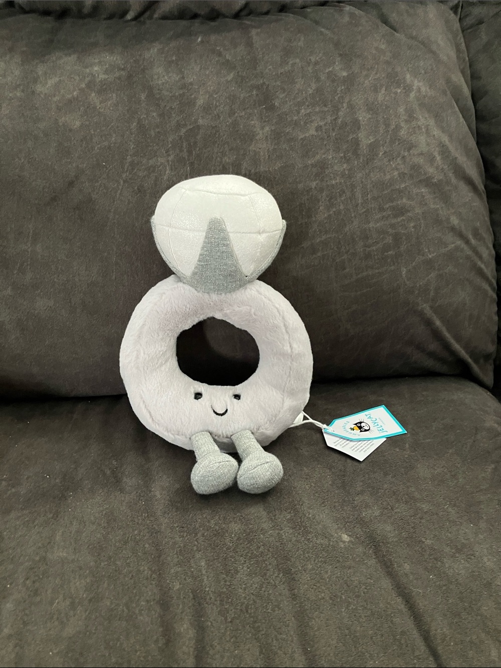 Jellycat Gray and Silver Plush Ring Rattle